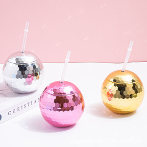 キラキラピンク色大きなプラスチックディスコボールフラッシュボール丸いボールカップストロー付き