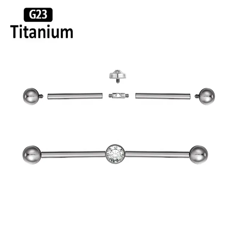 ATSM F136 Titanium G23 Titanium Tragus Piercing Vertical Barbell Ring Zircon Ear Cartilage Piercing Body Jewelry 14G 16G Earring