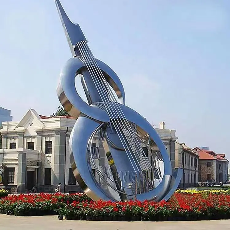 Lớn hiện đại nhà máy Made City Craft kích thước lớn thép không gỉ Guitar Violin Kim Loại Điêu Khắc