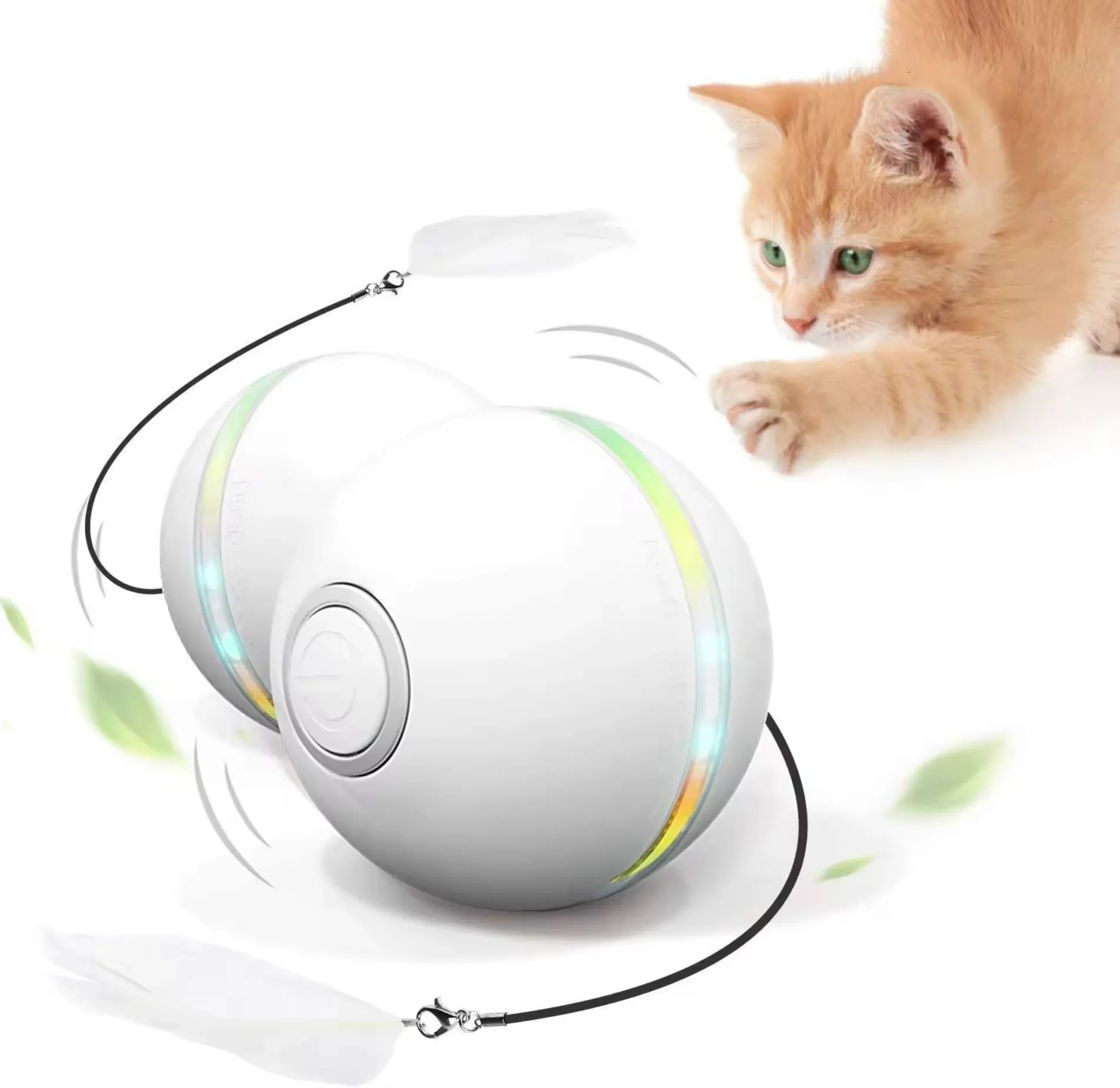 Juguetes para gatos inteligentes y automáticos, bola interactiva de hierba gatera, recargable por USB, autogiro, campanas de plumas Led coloridas, Juguetes