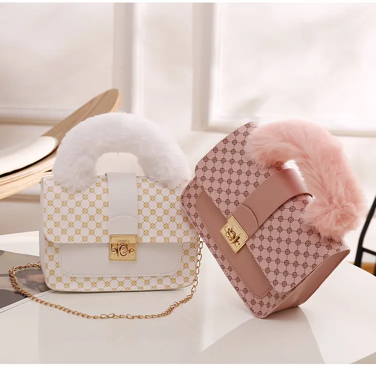 In Stock Cell Phone Bag Ladies Handbag Luxury Winter Lamb Wool Pu Small Square Bag Mini Custom Shoulder Chain Messenger Bag