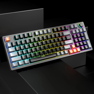 SAMA Tri-modes Teclado Mecânico 98 Teclas Retroiluminado Ultra-Slim <span class=keywords><strong>USB</strong></span> Com Fio Gaming Teclado Interruptor Vermelho PC Computador RGB Teclados