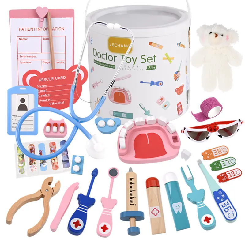 Wanhua giocattoli in legno Kit medico per bambini finta Kit medico medico con stetoscopio funzionante reale materiale Montessori