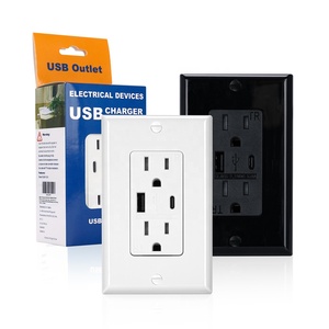 黑白15A 125VAC双插座2 <span class=keywords><strong>USB</strong></span> a型 + C型5.0A防篡改，墙板<span class=keywords><strong>USB</strong></span>电源插座