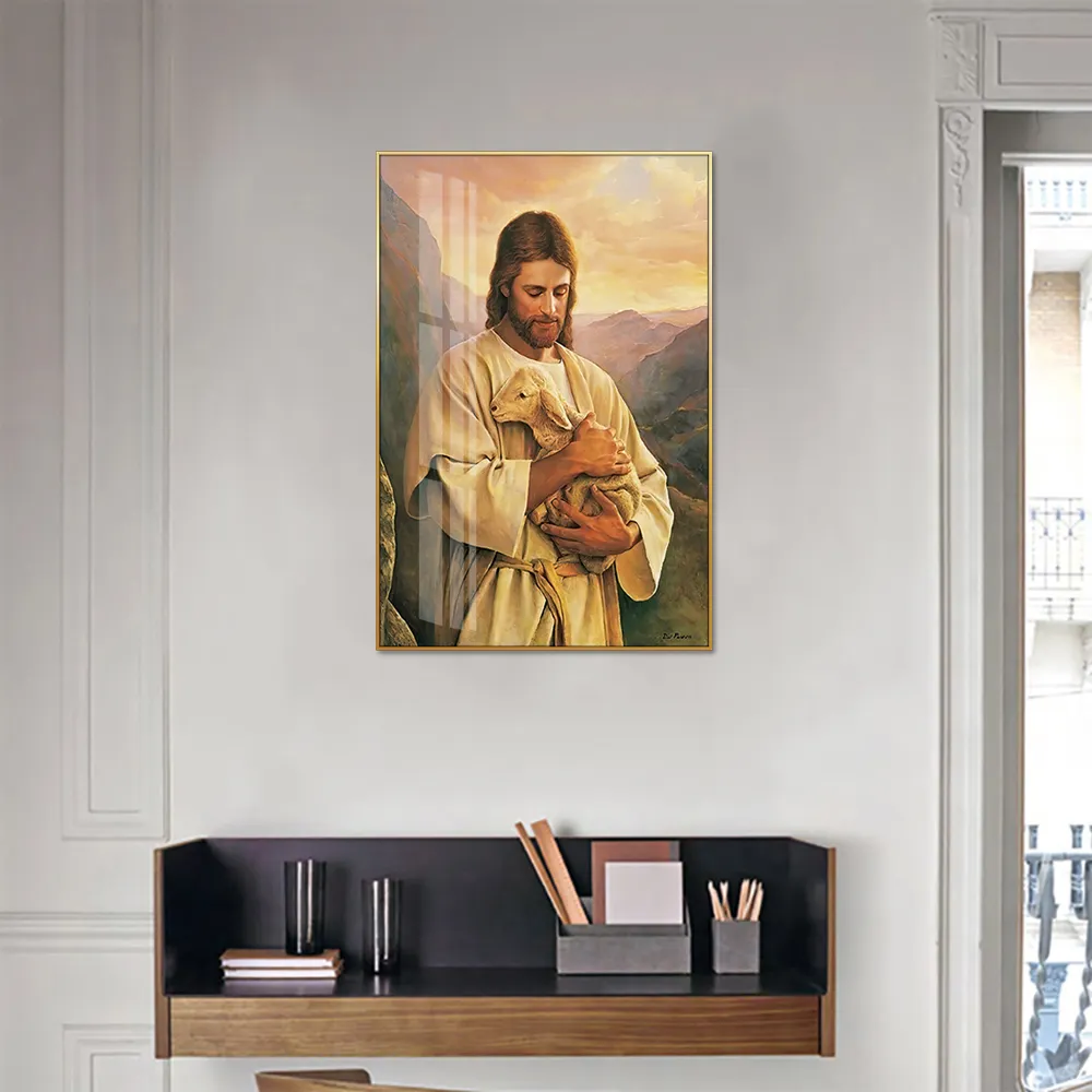 Huamiao 40*60cm Jesús con ovejas historia cristiana arte de la pared pintura decoración del hogar