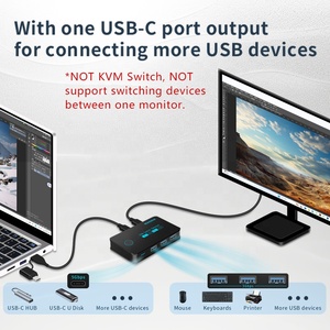 2x4 KVM切换器USB3.0切换器2台计算机共享4台设备，用于键盘鼠标打印机4端口集线器usb-a * 3 & usb-c * 1 - Product Image 5