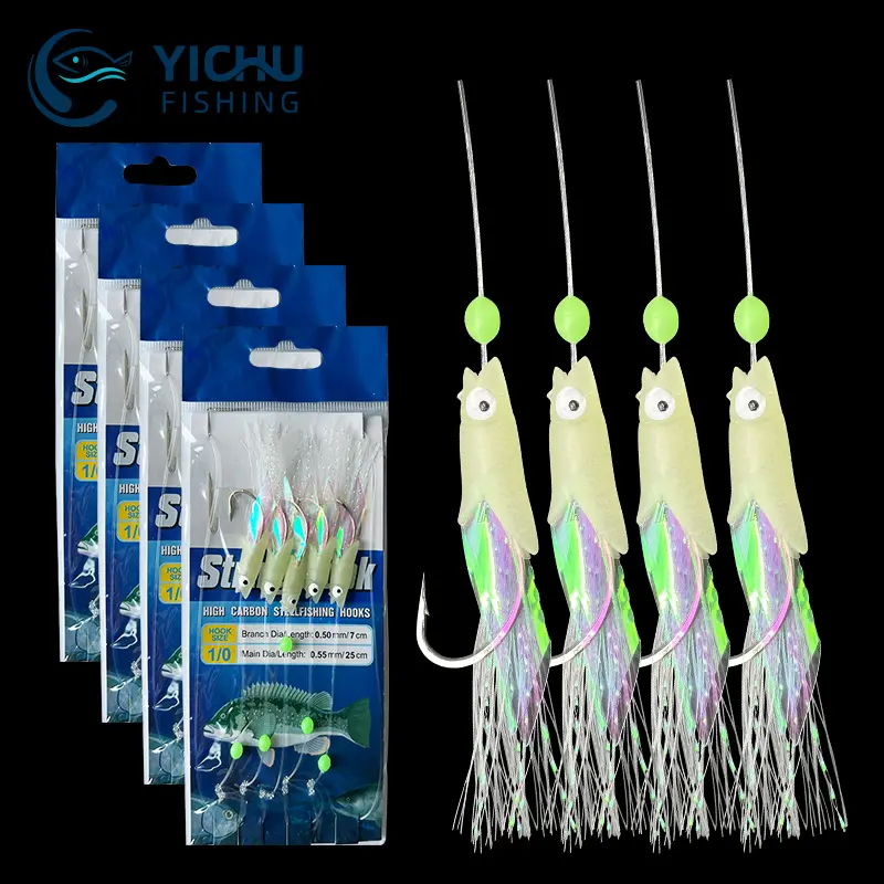 Sabiki rig esche da pesca In acqua salata esche per piattaforme di vera pelle di pesce con filo di sgombro che si illuminano nelle piattaforme di Sabiki