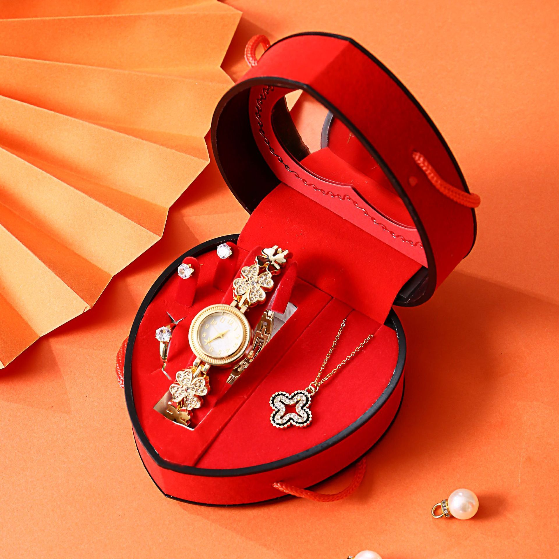 Juego de 5 piezas: reloj, collar, pendientes, anillo, caja de regalo - t118k-7