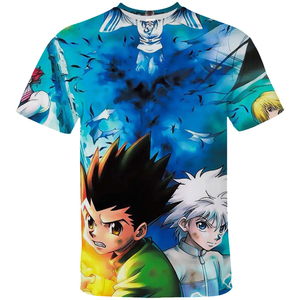 Erkekler T-shirt ekip boyun gömme yumuşak Anime Manga Tee gömlek elbise Hunter X Hunter Tshirt Killua Zoldyck T-shirt