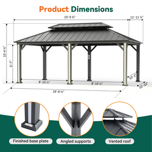 More <strong>New</strong> <strong>Style</strong> Hardtop <strong>Gazebo</strong> 12' X 20' Reinforced Base of Patio <strong>Gazebo</strong> with Expansion Bolts <strong>Gazebos</strong> - Product Image 6