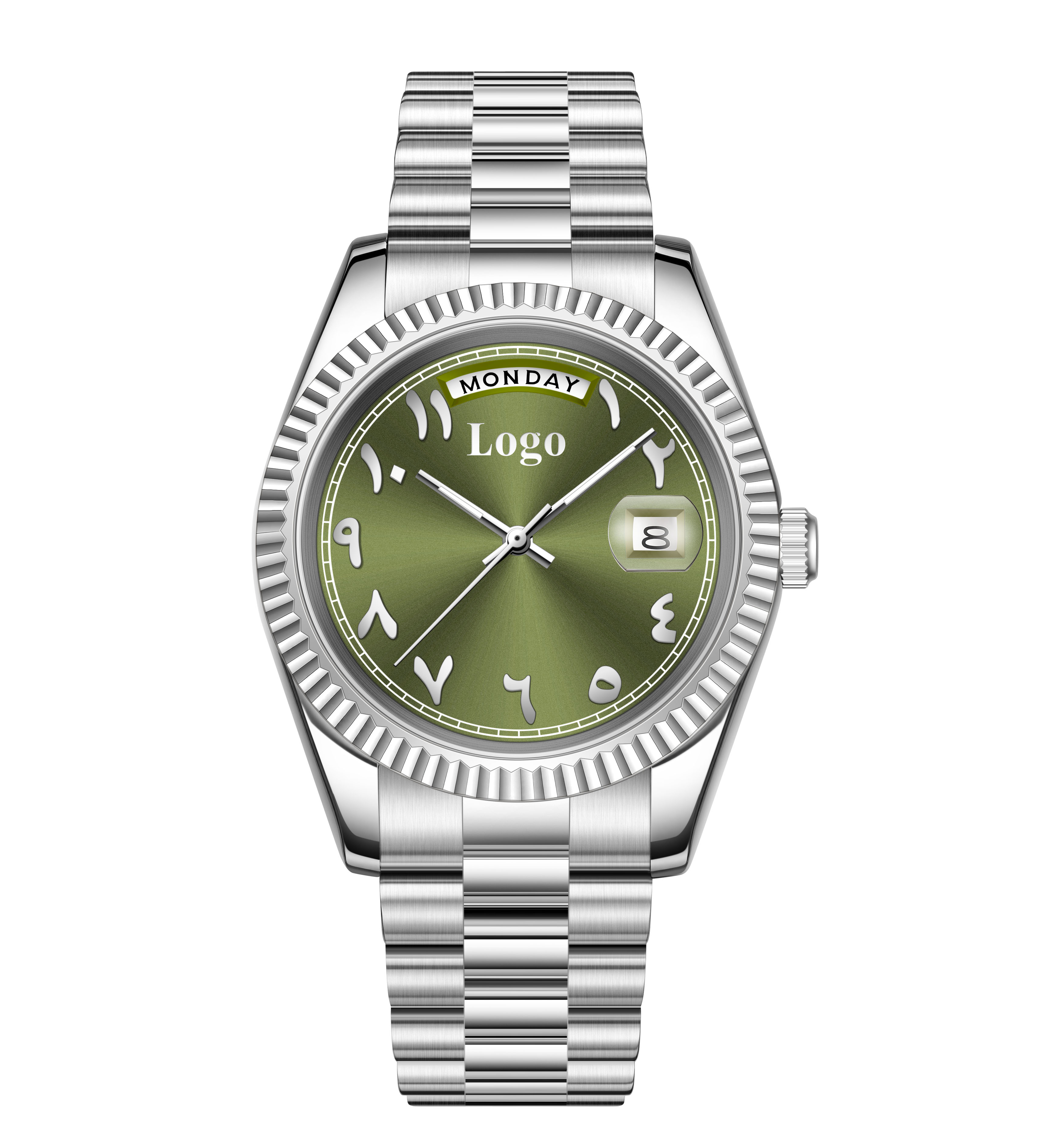 Silver olive green dial