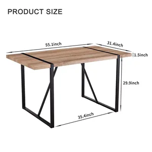 现代矩形餐桌，适用于4-6种可伸展的木材和金属，采用大理石饰面 - Product Image 3