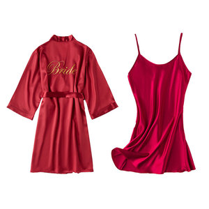 Ladymate ODM/OEM Roupao De Cetim <span class=keywords><strong>Com</strong></span> Tema De Noivado saten Robe pijama gecelikler Baju Tidur pijama gecelik ipek Robe