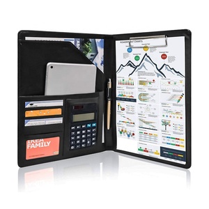 Carpeta de cuero PU A4 para documentos, carpeta de portafolio de cuero PU con calculadora - Product Image 1