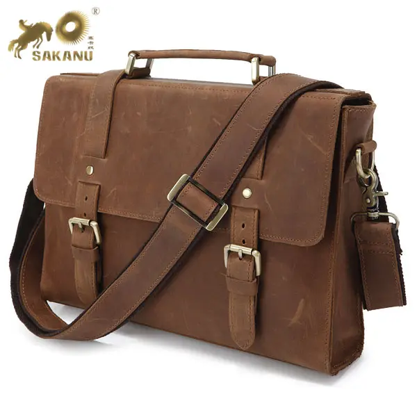 Bolsa de couro masculina, bolsa executiva de couro para laptop