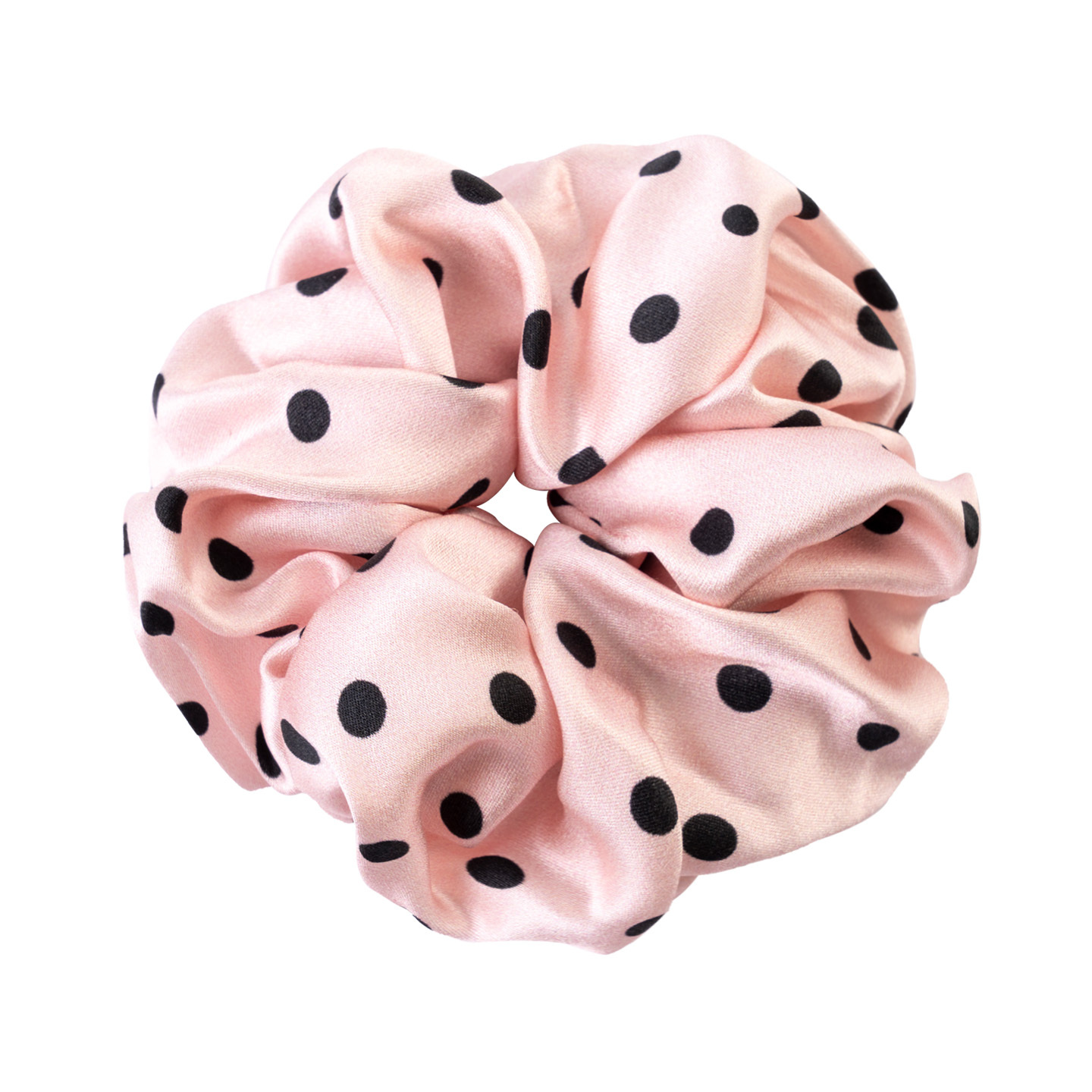 Élastique à cheveux en soie à pois noirs roses - 4 cm