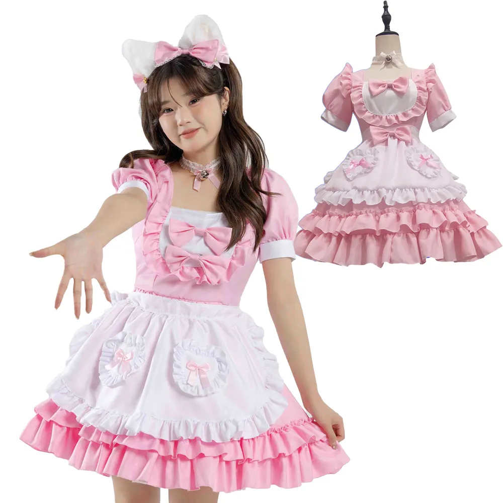 2024 New Maid Cosplay Japanese Student Lolita Uniform Kawaii Princess Pink Party Dress Lovely Maid Costume