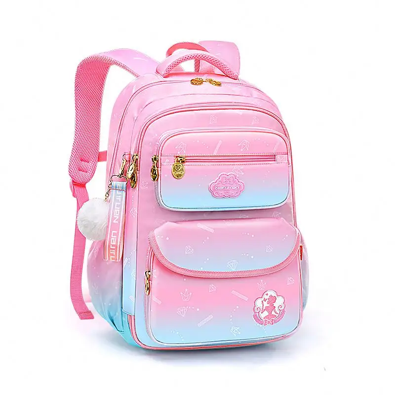 Mochila escolar gradiente para meninas de 6 a 12 anos, mochila escolar princesa com redução de carga para estudantes da escola primária