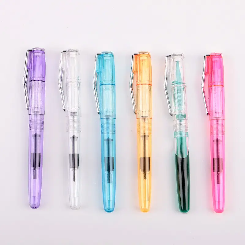 Caneta fonte de plástico transparente, caneta para escrita de plástico transparente com pincel flexível enchido