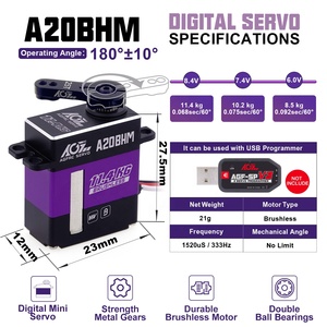 AGFRC A20BHM RC Mini Servo 11.4KG Torque 0.068sec Fast <strong>Speed</strong> Programmable Digital HV Mini Brushless Servo for 1/24 Scale RC Cars - Product Image 4