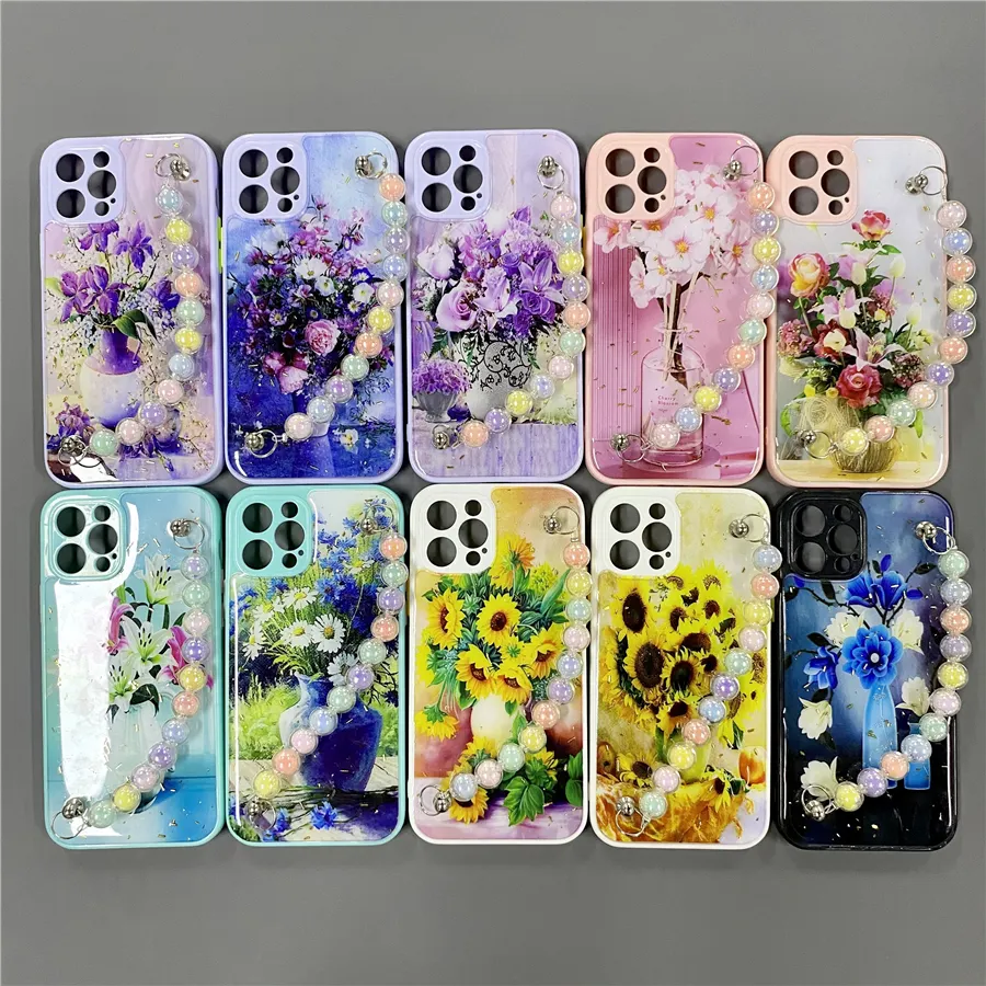 Mode Epoxidharz Benutzer definierte Blumen Perle Hand kette Armband Handy hülle Für iPhone 12 Mini 13 Pro Max 11 Xs Xr 8 7 Plus