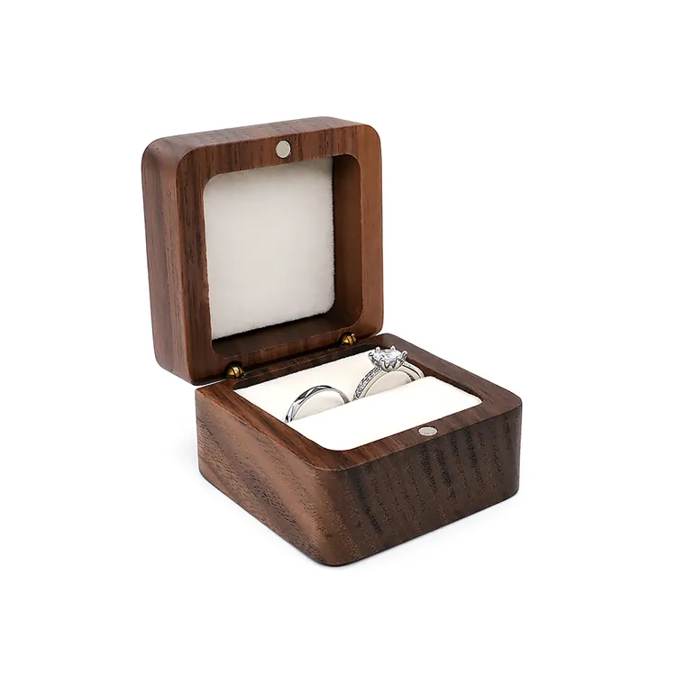 Gegraveerde Logo Blanco Vierkante Oorbel Sieraden Geschenkverpakking Houten Ring Doos Voor Ring Manchetknoop