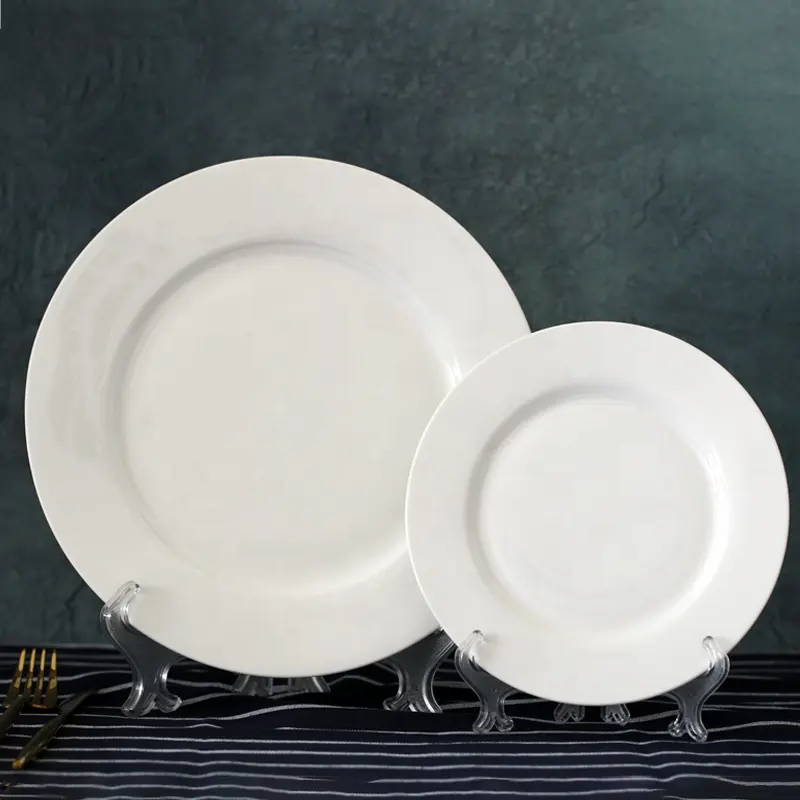 Prato de porcelana branco durável, prato branco de porcelana durável para servir pratos
