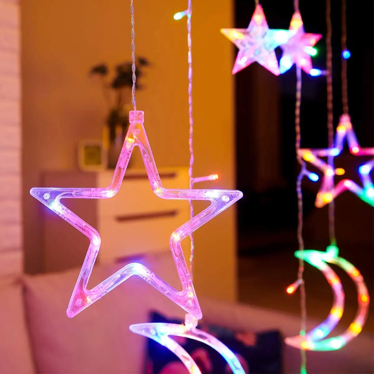 Guirnalda de luces LED navideñas para decoración de Ramadán, cadena de Luna y Estrellas parpadeantes, gran oferta