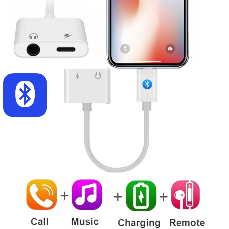 2 in1 IOS 8pin 3.5mm Bluetooth connecter blanc