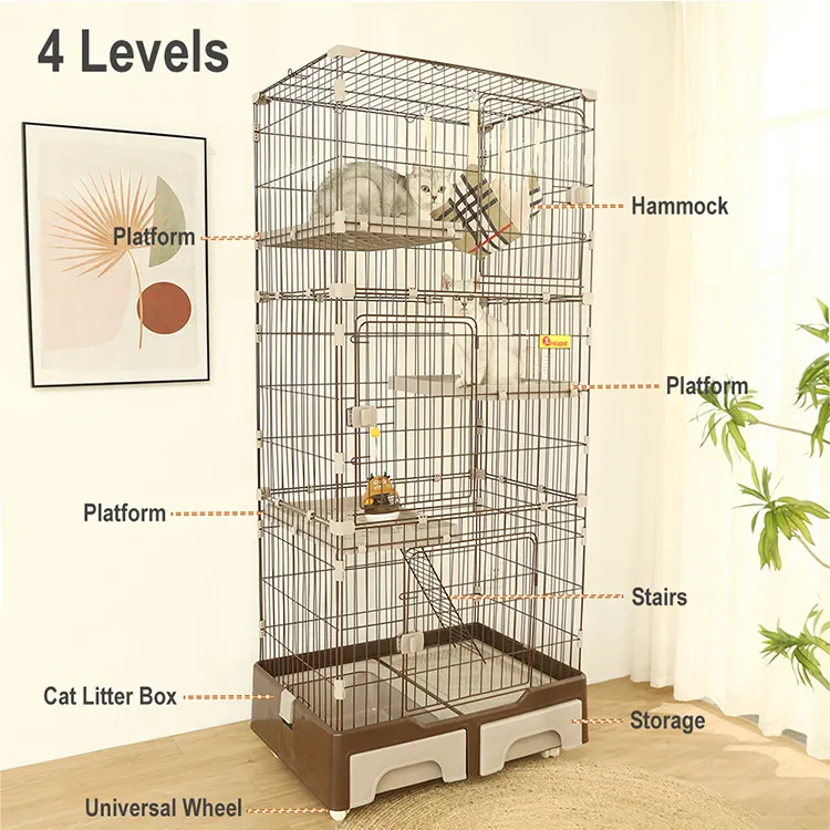 Luxury Pet Cat Cage Indoor Villa 4 Layer Big Breeding Cage Cat Modular 3 Tier Cat Cage For Sale Kennel Cattery