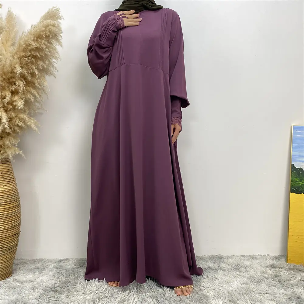 2023 dernière modeste Abaya femmes robe musulmane col rond avant fermeture éclair couleur unie femmes musulmanes robe