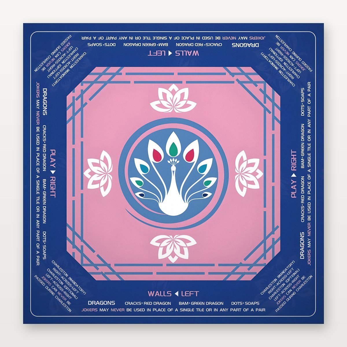 Tapis de Mahjong Paon Bleu