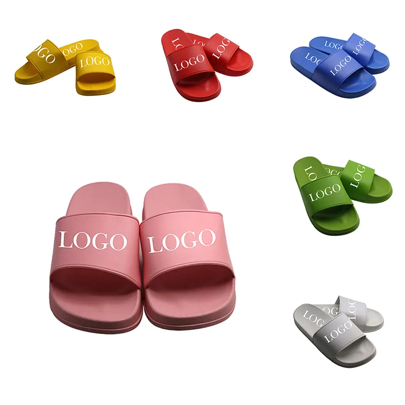 Sandalias deslizantes de PVC con logotipo personalizado para mujer y mujer, sandalias de verano de diseño a la moda, color rosa