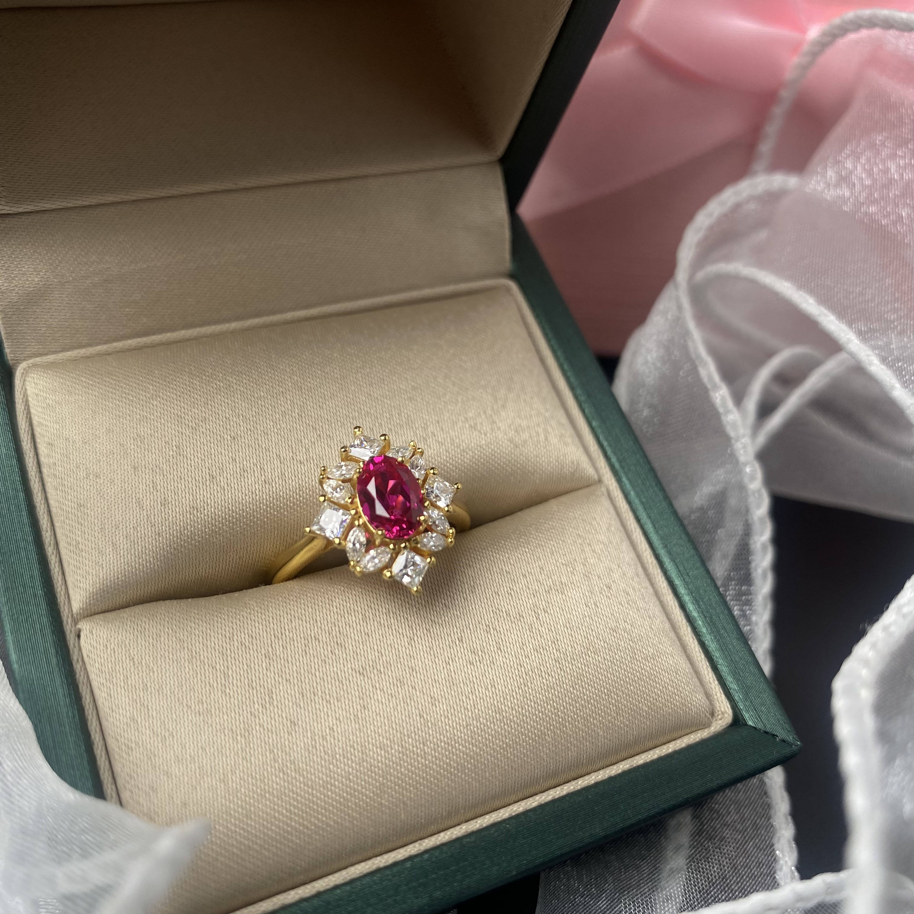 Lab grown ruby gold plating ring