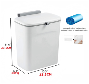 Cubo de basura de plástico ecológico de 10L PP montado en la pared estilo Rectangular con estructura de pie prensa tapa deslizante Cubo de almacenamiento - Product Image 2