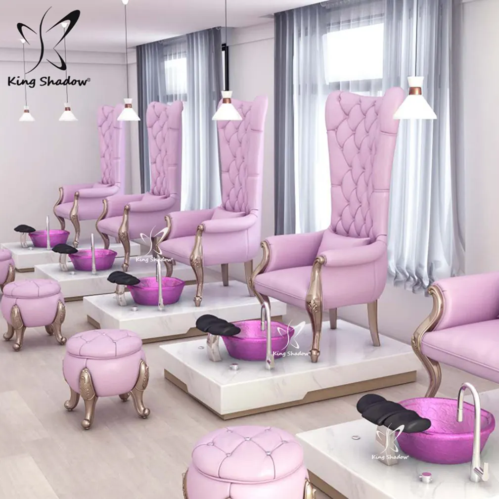 Nails Salon Equipment Luxury Foot Spa Chairs Station Nail Manicure Chair Pink High Back Throne Pedicure Chair con vasca