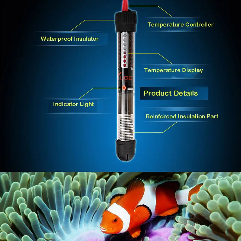 25w/50w/100w/200w/300w Aquarium Submersible Fish Tank Automatic Water Heater Constant Temperature Heating Rod