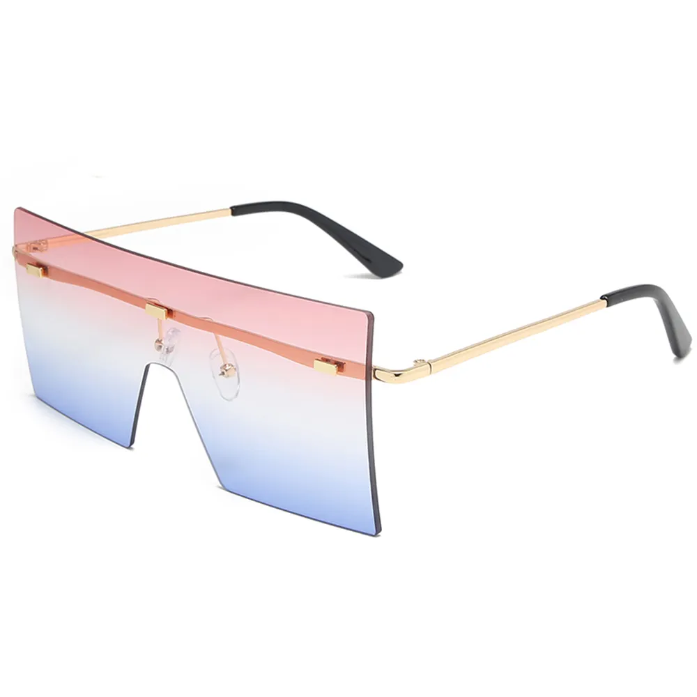 Gafas de sol de una pieza con tapa plana para mujer, lentes de sol cuadradas de plástico UV, sin montura, grandes, rectangulares, THREE HIPPOS, novedad de 400