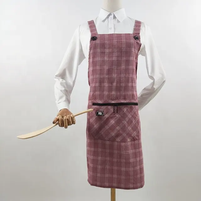 Delantales personalizados para mujer y hombre, mandil de lona de algodón rosa con bolsillo, largo y resistente al agua, estilo Chef, venta al por mayor