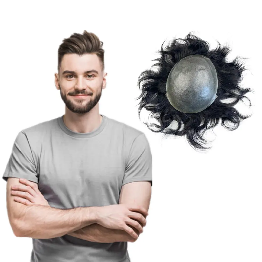 Toptan en kaliteli ucuz 100% bakire brezilyalı İnsan saç değiştirme erkekler peruk cilt taban Pu peruk