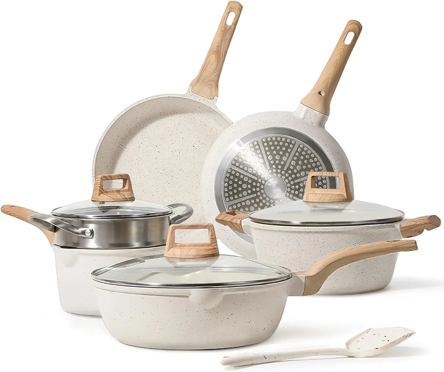 10-mảnh không dính chậu và chảo đồ dùng nhà bếp Bộ trắng Granite bếp Cookware cảm ứng Set với Frying chảo & saucepans