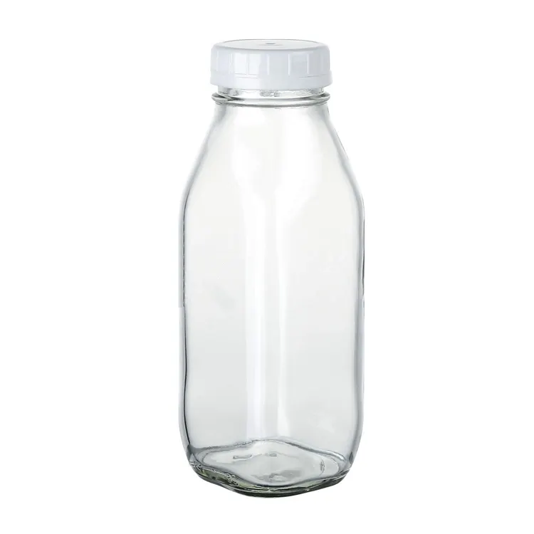 プラスチック蓋付きジュース飲用ボトル用500mlカスタムエンプティクリア16オンスガラスミルクボトル