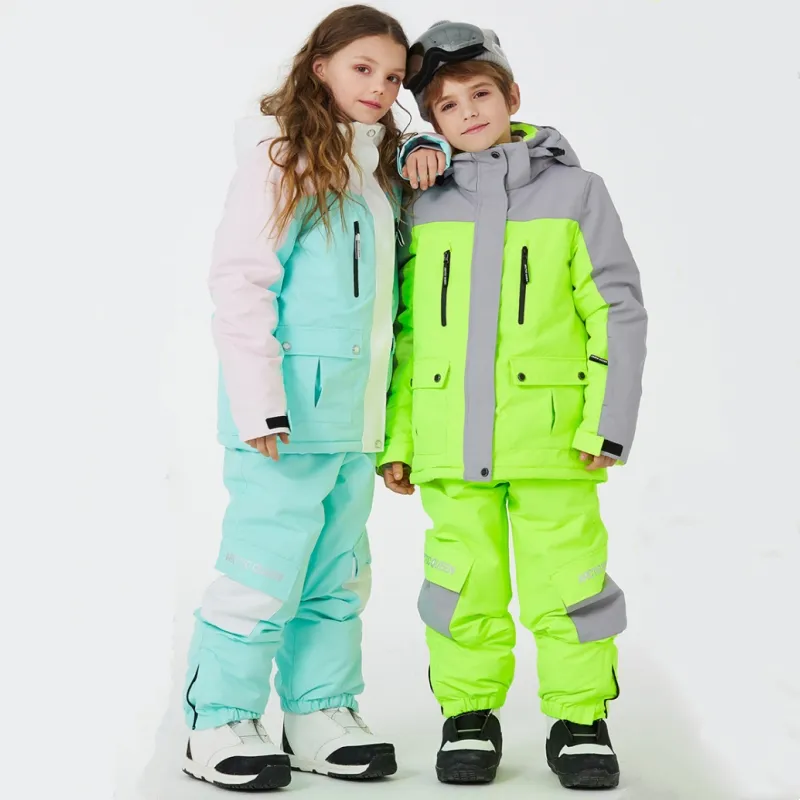 Roupa de inverno para crianças, casaco de inverno quente para fazer snowboard, calça à prova de vento, roupa de inverno para meninos e meninas, roupa de esqui à prova d'água