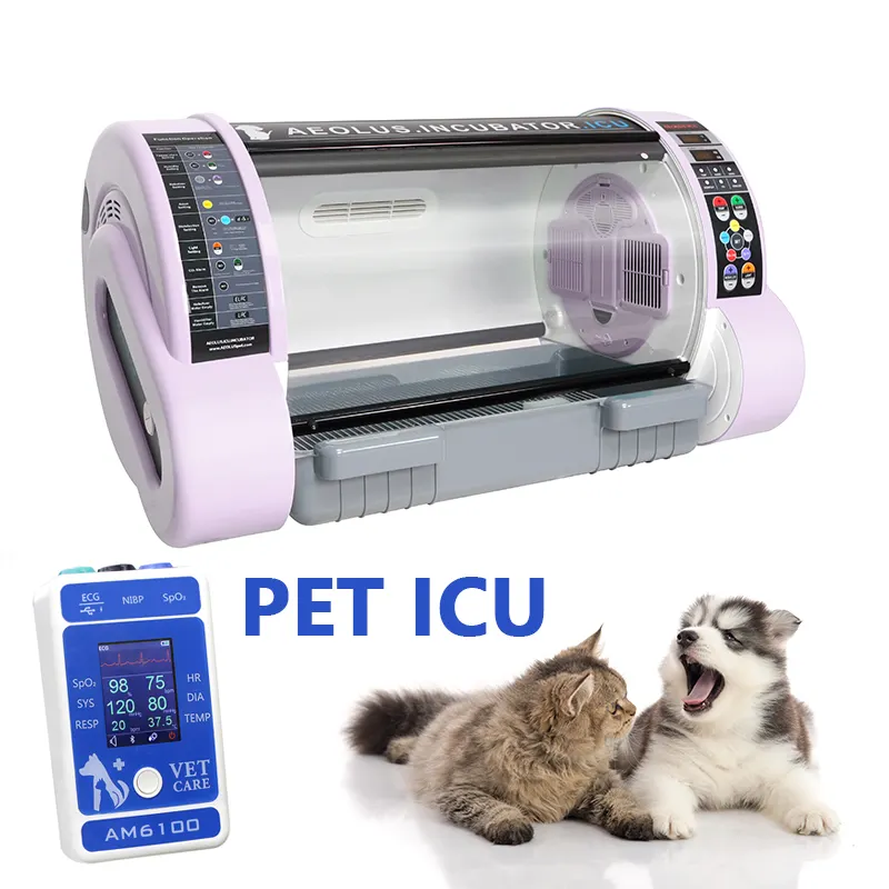 내장 분무기 의료 수의 클리닉 동물 사용 가장 저렴한 휴대용 ICU 애완 동물 인큐베이터 개 고양이를위한 수의사 인큐베이터