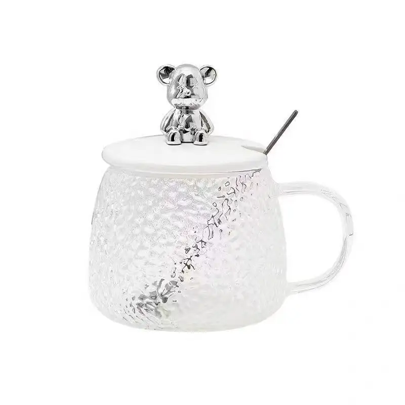 Taza de café con asa y tapa Gran apariencia Martillo de vidrio Forma de oso de café Taza de vidrio con cuchara