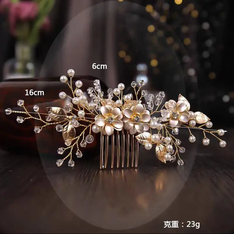 Accessori per capelli da sposa da donna fatti a mano in cristallo di perle d'oro nobile ed elegante