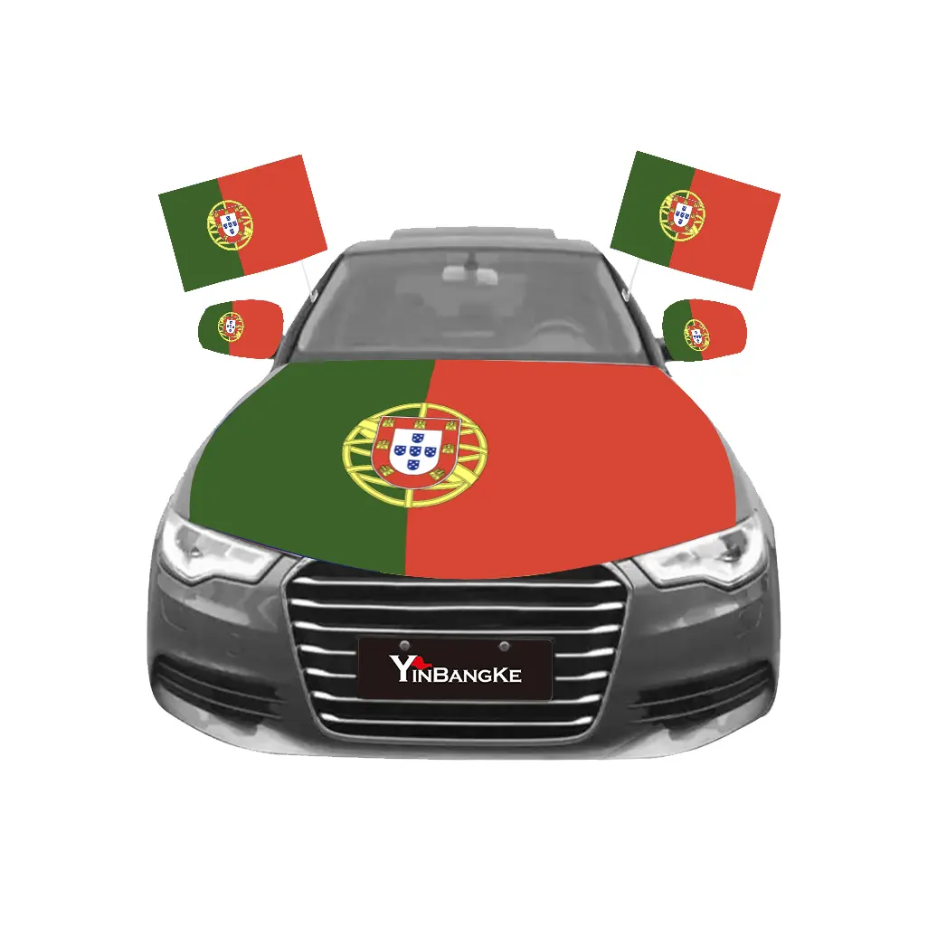 安いプレーン100% ポリエステル昇華印刷カスタム2024ヨーロピアンカップポルトガル車の窓の旗ホルダー付き