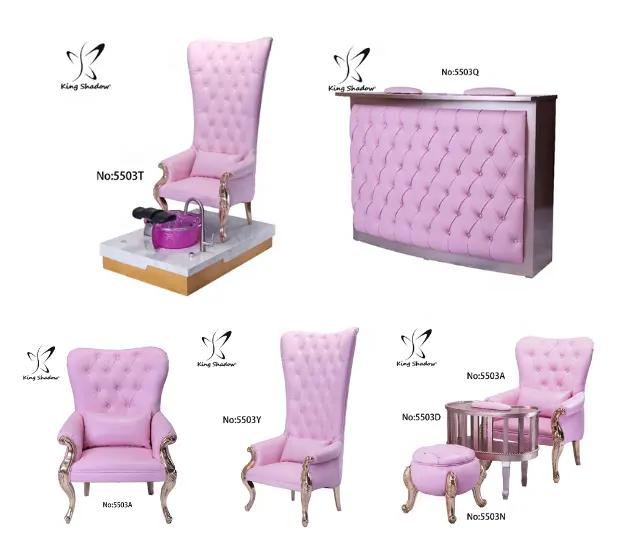 Muebles de salón de belleza, sofá de sala de estar, sillas de pedicura, Banco de espera rosa para salón de belleza en venta