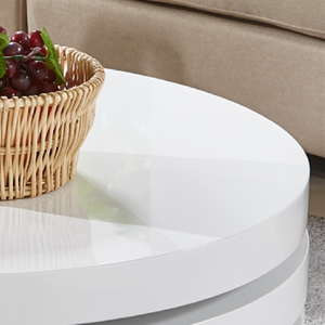 ホットセラーホワイト高光沢<span class=keywords><strong>MDF</strong></span>回転可能モダンラウンドコーヒーテーブルリビングルームテーブルセット