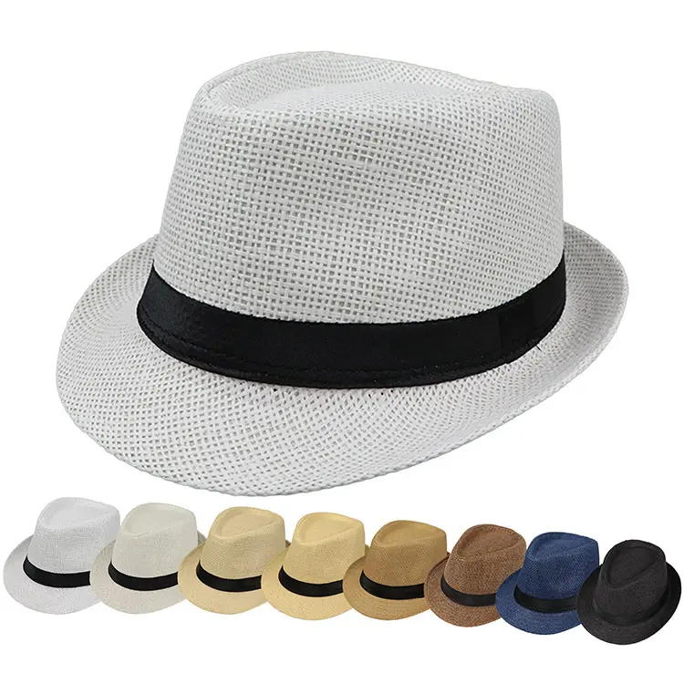 Hot Sale Cheap Fashion Custom Printed Logo Panama Fedora Straw Hats For Men Women Summer Paper Grass Beach Jazz Hats